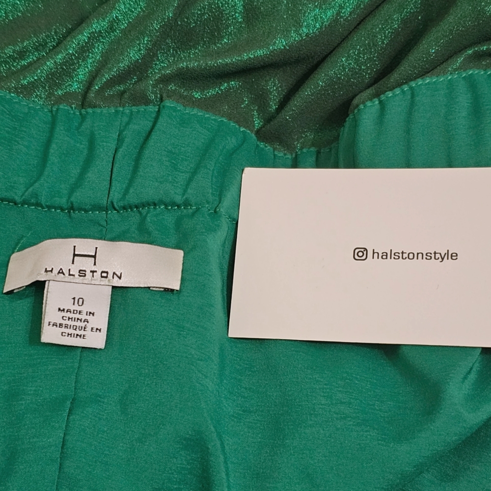 H Halston Emerald Green Metallic Off The Shoulder Ruffle Relaxed Fit Dress - Picture 5 of 7